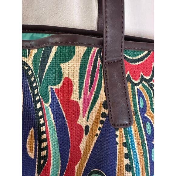 ๐ Neiman Marcus Womens Straw Bag Large Open Beach Floral Boho - Picture 3 of 6